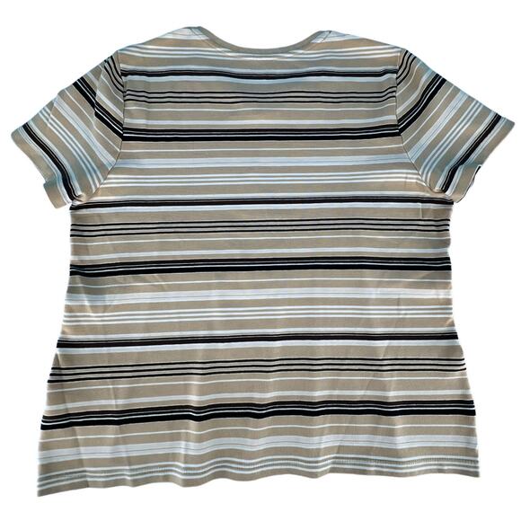 Croft & Barrow V-Neck Striped T-Shirt Top Medium Brown White Black Short Sleeves - Picture 3 of 10